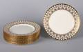 A Set of Twelve Gold Plated Johnson Bros Porcelain Dinner Plates