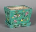 A Famille Rose Turquoise Ground Chinese Flowerpot and Undertray