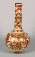 A Satsuma Earthenware Bottle Form Vase Having Enameled Warriors