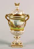 A Coalport Porcelain Parcel Gilt Covered Urn