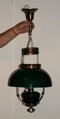 A Brass Mounted Hanging Oil Lamp Fixture
