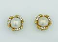A Pair of Ladys 18 Karat Yellow Gold Mabe Pearl and Diamond Earrings Kurt Wayne