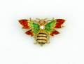 A Ladys 18 Karat Yellow Gold Diamond Ruby and Enamel Bee Brooch