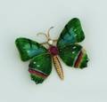 A Ladys Yellow Gold MultiColor Enamel Ruby Cabochon and Diamond Butterfly Brooch