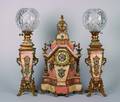 A French Onyx Marble Champleve and Ormolu Mounted Garniture Set