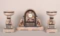 A Ceramic Art Deco Mantle Clock and Garniture Set