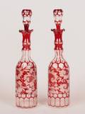 A Pair of Bohemian Ruby Flashed Etched Glass Decanters