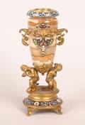 A Champleve Brass and Gilt Metal Mounted Onyx Urn