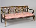 242 ADAMS STYLE EBONIZED AND GILT FOUR CHAIRBACK SETTE