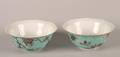 A Pair of Chinese Turquoise Ground Grisaille Porcelain Dayazhai Bowls