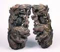 A Pair of Suzhou Lacquered Wood Buddhist Lion Architectural Corbels