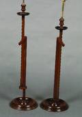 Two Mahogany Ratchet Floor Lamps