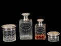 137 FOUR PIECE SILVER MOUNTED GLASS VANITY SET