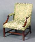 A George III Mahogany and Upholstered Gainsborough Chair