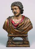 A Continental Gilt and Polychrome Carved Wood Bust