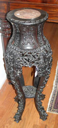 An Asian Carved Hardwood and Marble Stand
