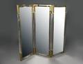 434 THREE PANEL BRASS LUCITE AND MIRROR SCREEN