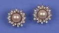 A Pair of Ladys 14 Karat White Gold Diamond and Mabe Pearl Earclips
