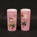 A Pair of Enamelled Bristol Glass Bud Vases