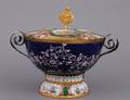152 VERY FINE CONTINENTAL ENAMEL FOOTED BOWL AND COVER
