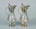 A Pair of Continental Art Nouveau Silver Mounted Etched Glass Pitchers Makers Mark AM