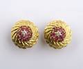 A Pair of 18 Karat Yellow Gold Ruby and Diamond Earrings