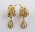 A Pair of 18 Karat Yellow and White Gold and Diamond Earrings