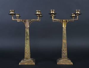 A Pair of Brass FourLight Candelabra