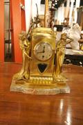 An Art Nouveau Style Brass and Marble Mantle Clock