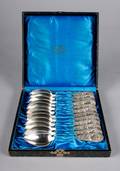 A Cased Set of Twelve German Silver Spoons Gentauff