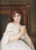 A Porcelain Plaque of a PreRaphaelite Style Girl