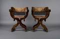 A Pair of Italian Savonarola Folding Arm Chairs