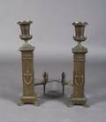 A Pair of Neoclassical Style Brass and Iron Andirons