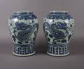 A Pair of Large Chinese Blue and White Porcelain Baluster Jars