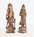 Two Chinese Carved Wood and Polychrome Painted Figures of Guanyin
