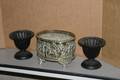Two Black Painted Cast Iron Urns