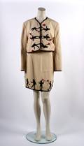 A Moschino Cream Skirt Suit in Olive Oil Applique