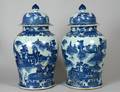 263 PAIR OF BLUE AND WHITE PORCELAIN TEMPLE JARS AND C