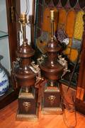 A Pair of Neoclassical Style Carved Wood and Gilt Metal Mounted Lamps