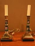 A Pair of Brass and Cloisonne Candlesticks