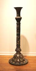 A Middle Eastern Pierced Metal and Enameled Torchere