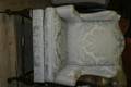 A Queen Anne Style Damask Upholstered Wingback Armchair
