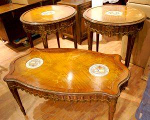 Three Carved and Porcelain Inset Tables Milano Furniture Co