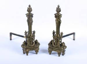 A Pair of Neoclassical Style Gilt Metal Andirons