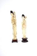 Two Chinese Carved Ivory Figures of Meiren