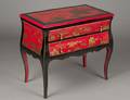 198 LOUIS XV STYLE BLACK AND RED CHINOISERIE DECORATED