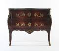 A Louis XV Style Kingwood Parquetry and Gilt Bronze Mounted Commode