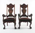 A Pair of French Mannerist Style Oak Armchairs