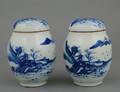 180 PAIR OF BLUE AND WHITE PORCELAIN JARS AND COVERS