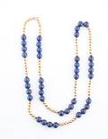A 14 Karat Yellow Gold and Lapis Lazuli Bead Necklace